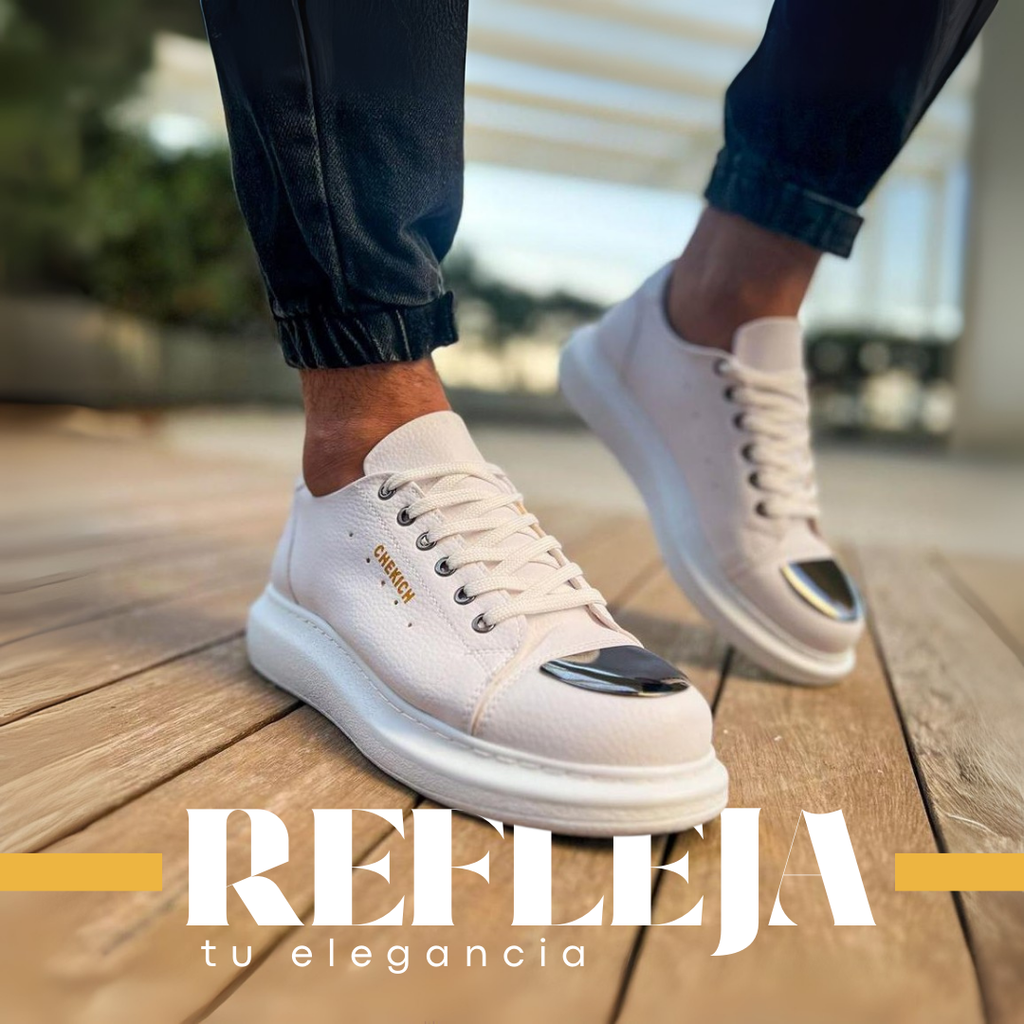 ShineStep™ – Tenis Blancos con Detalle Metálico Premium
